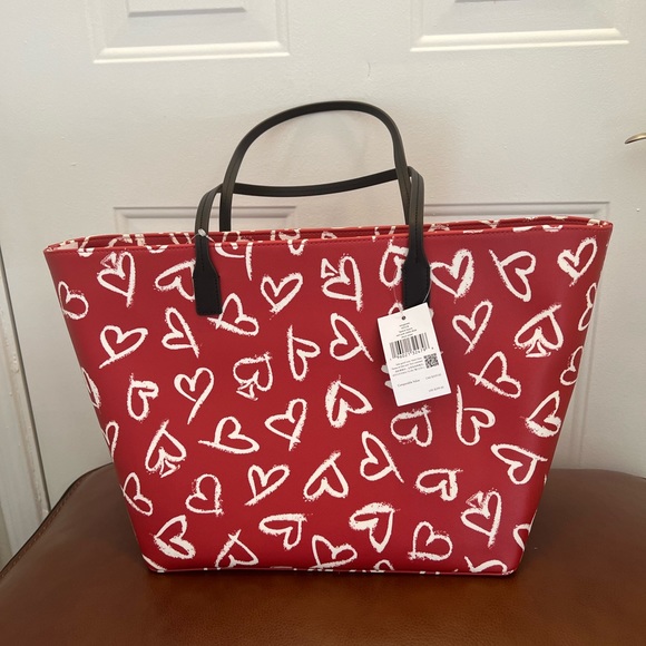 KATE SPADE NEW YORK MARGARETA LIPSTICK HEARTS TOTE HANDBAG LARGE - Picture 1 of 11